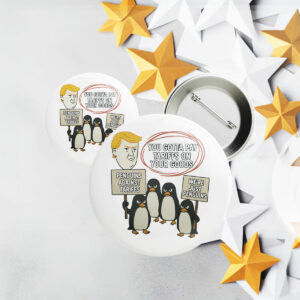 Heard Island Anti Trump 2025, penguins Against Tariffs Button