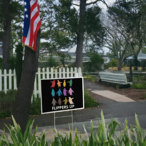 Penguins Against, Flippers Up Yard Sign